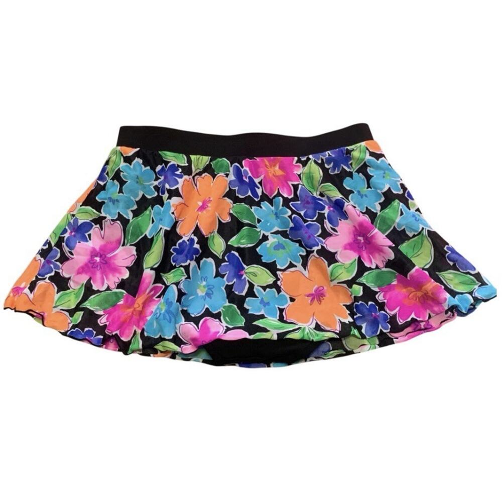 Catalina Womens Sz Large Y2K Neon Floral Mesh Swim Skirt Bikini Bottom Tropical